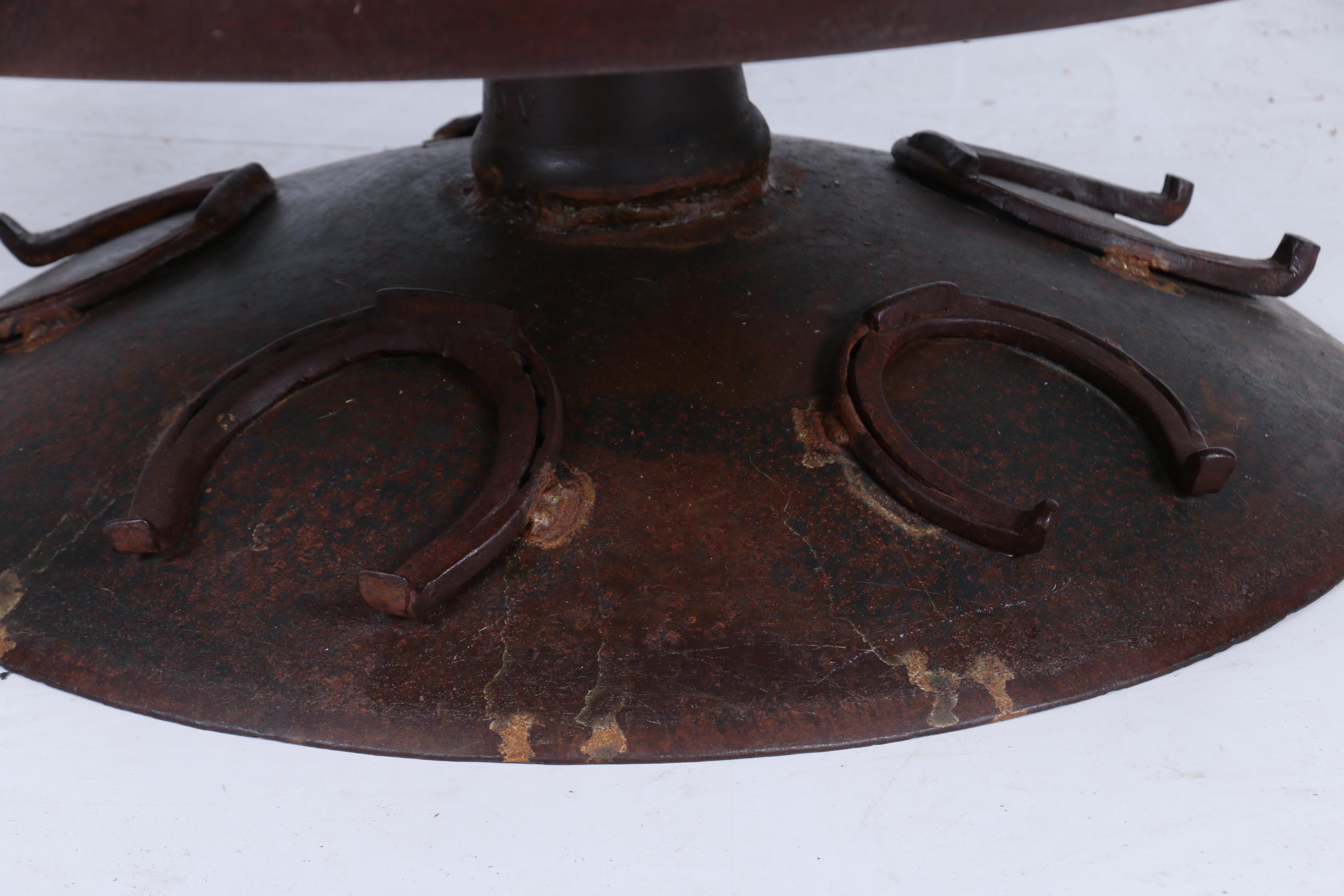 Custom-Made Coffee Table with Glass Top and Antique Iron and Wood Wagon Wheel