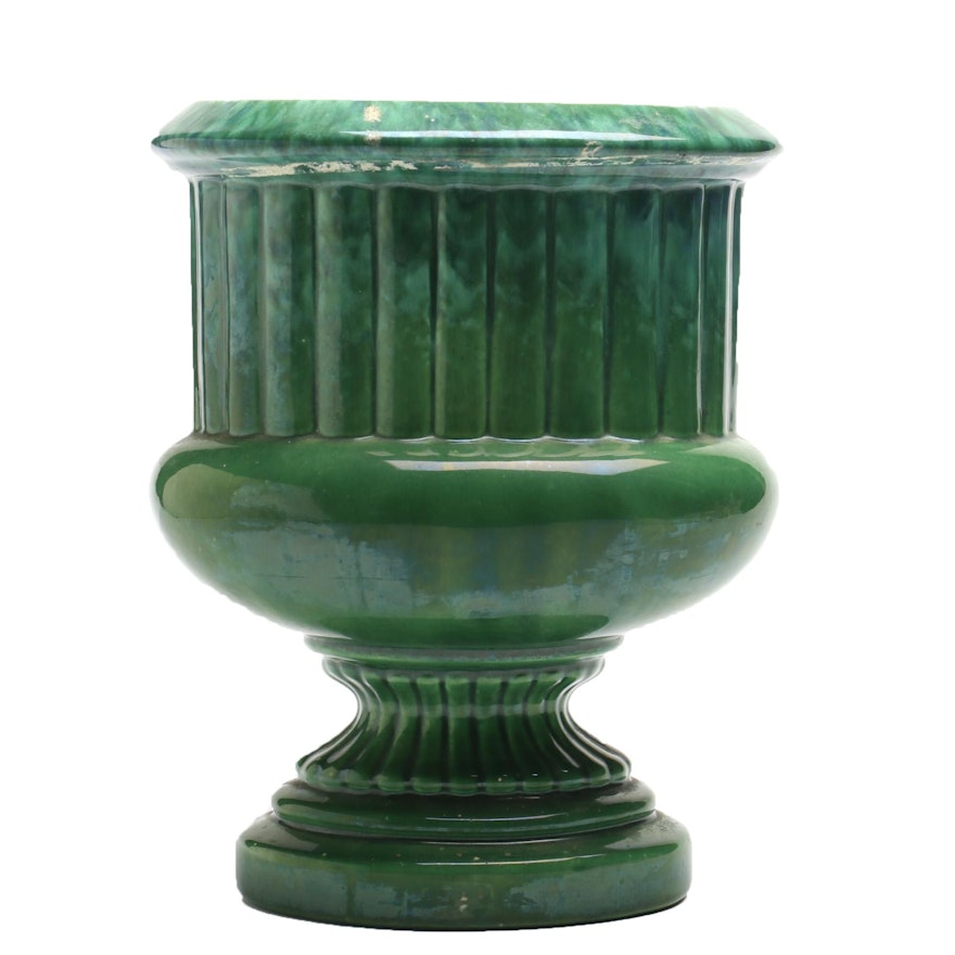 Majolica Style Green Glazed Ceramic Planter