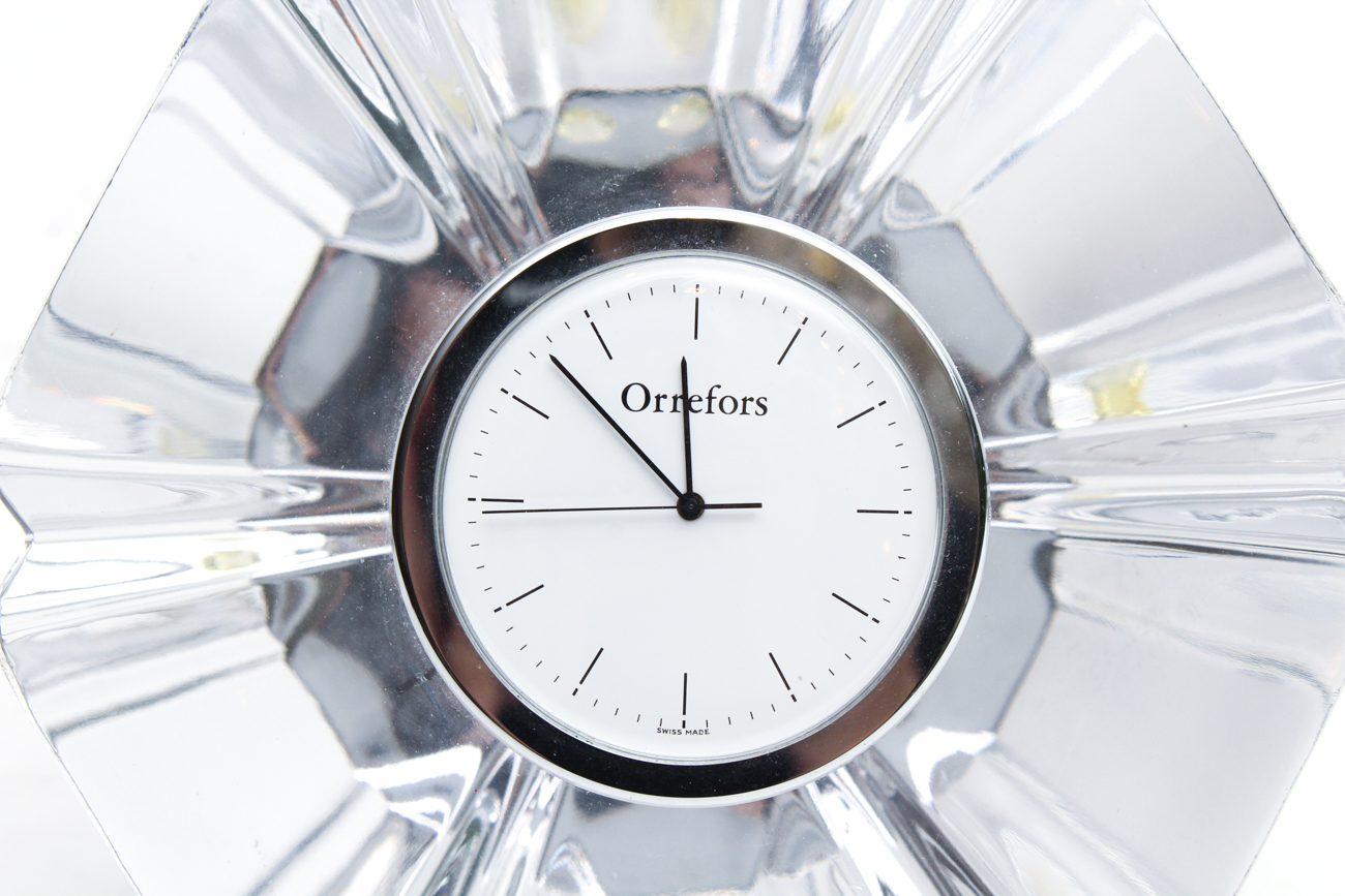 Orrefors "Orion" Crystal Desk Clock