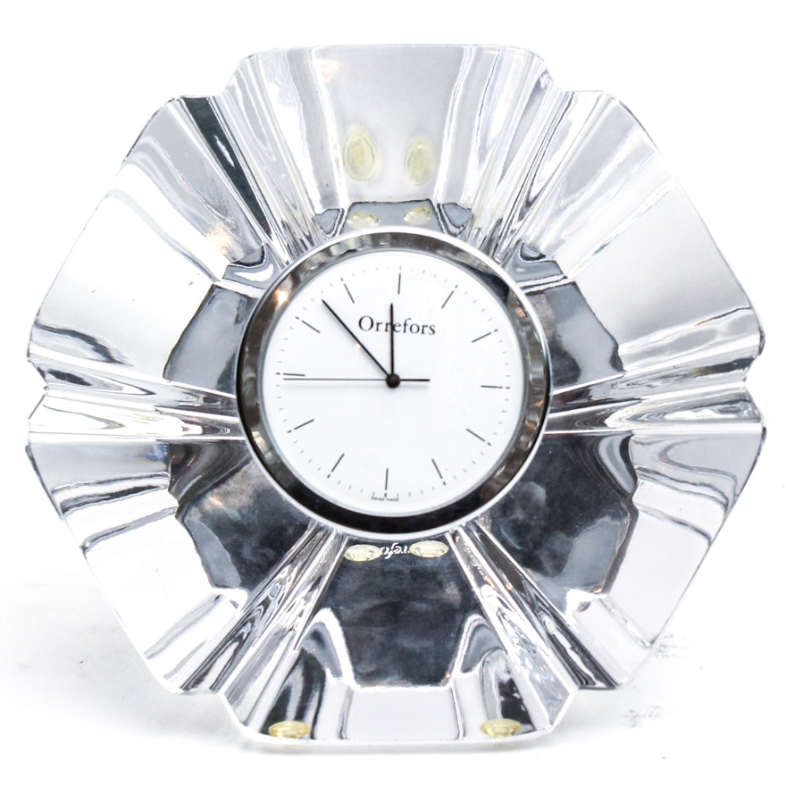 Orrefors "Orion" Crystal Desk Clock