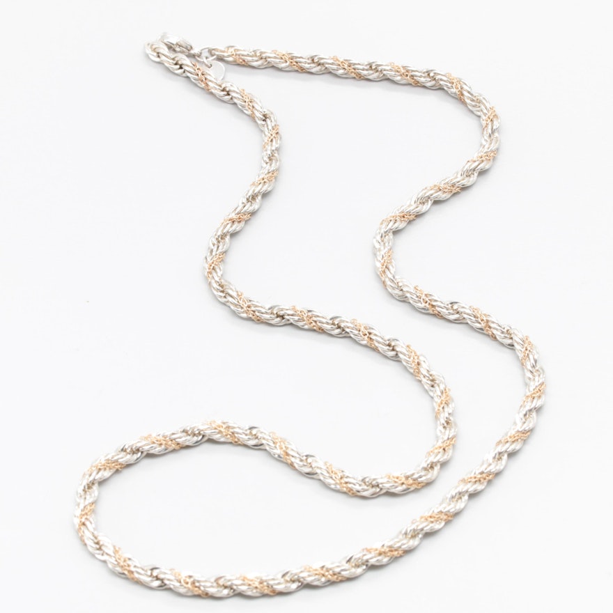 Tiffany & Co. Sterling Silver and 14K Yellow Gold Twisted Rope Chain Necklace