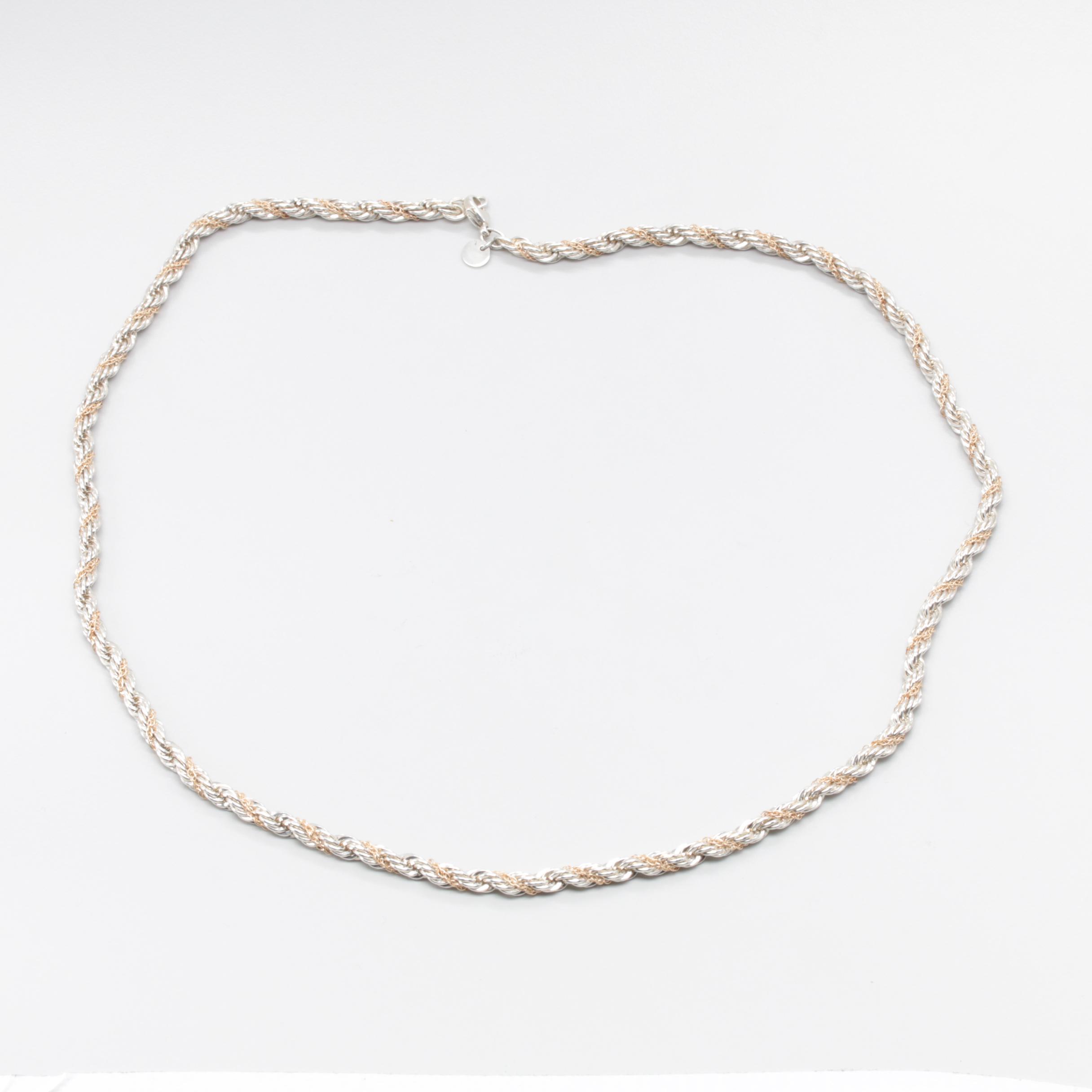 Tiffany & Co. Sterling Silver and 14K Yellow Gold Twisted Rope Chain Necklace