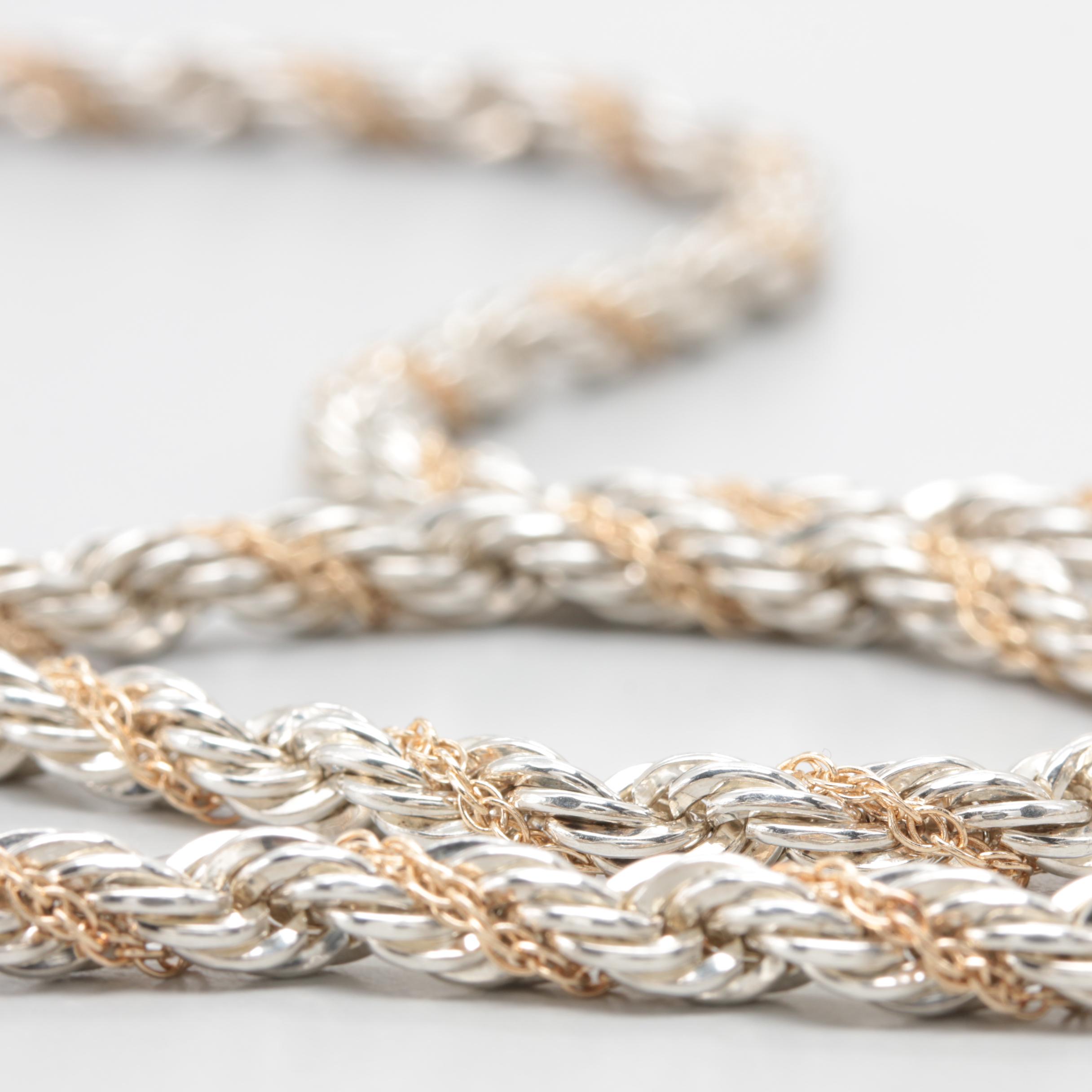 Tiffany & Co. Sterling Silver and 14K Yellow Gold Twisted Rope Chain Necklace