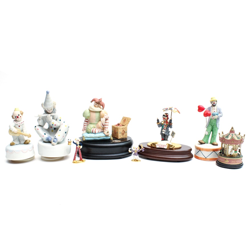 Assortment of Clown Figurines and Music Boxes