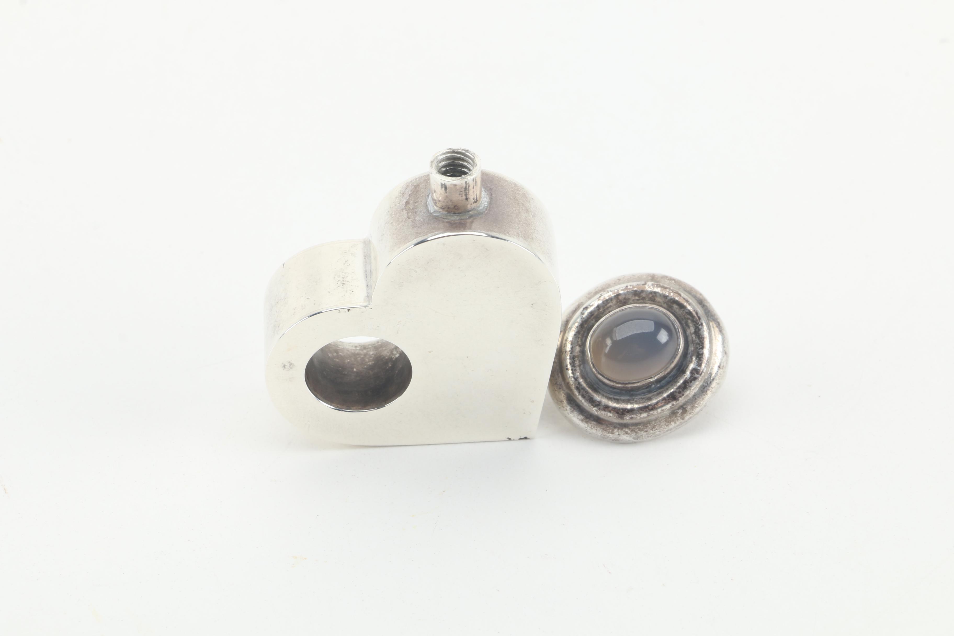 Taxco Mexican Modernist Sterling Heart-Shaped Perfume Bottle with Moonstone