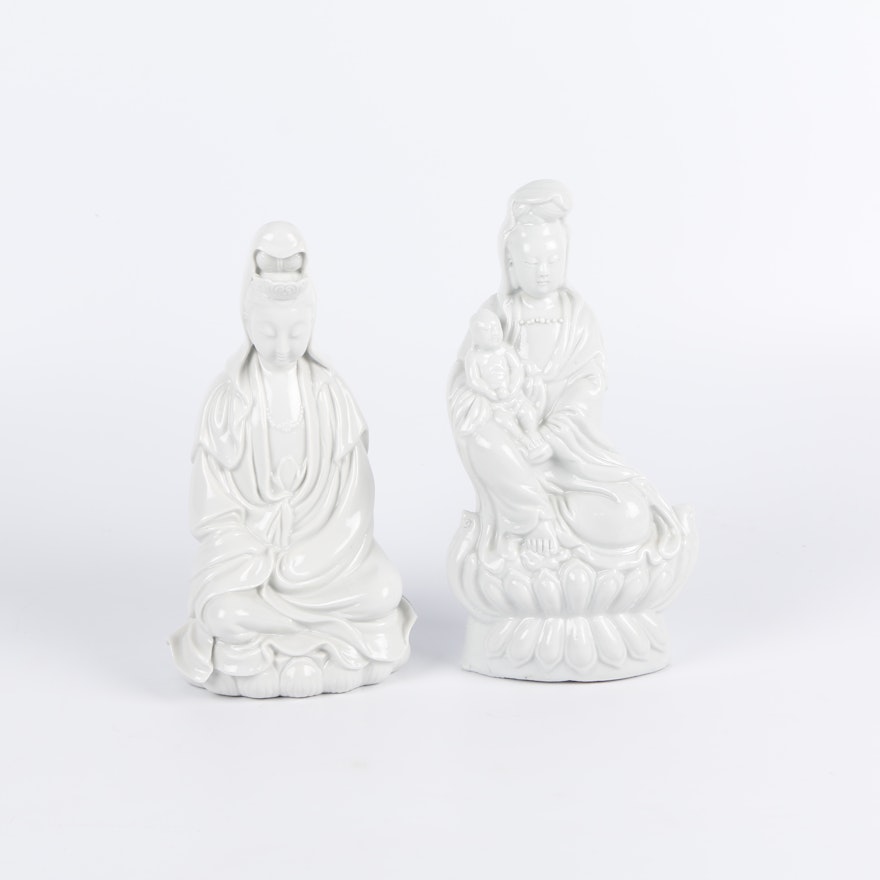 Chinese Guanyin Blanc-de-Chine Porcelain Figurines