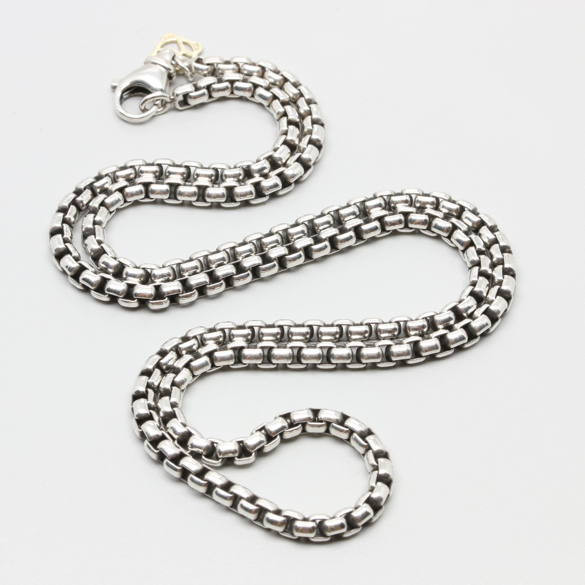 David Yurman Sterling Silver Box Chain Necklace with 14K Yellow Gold Accent