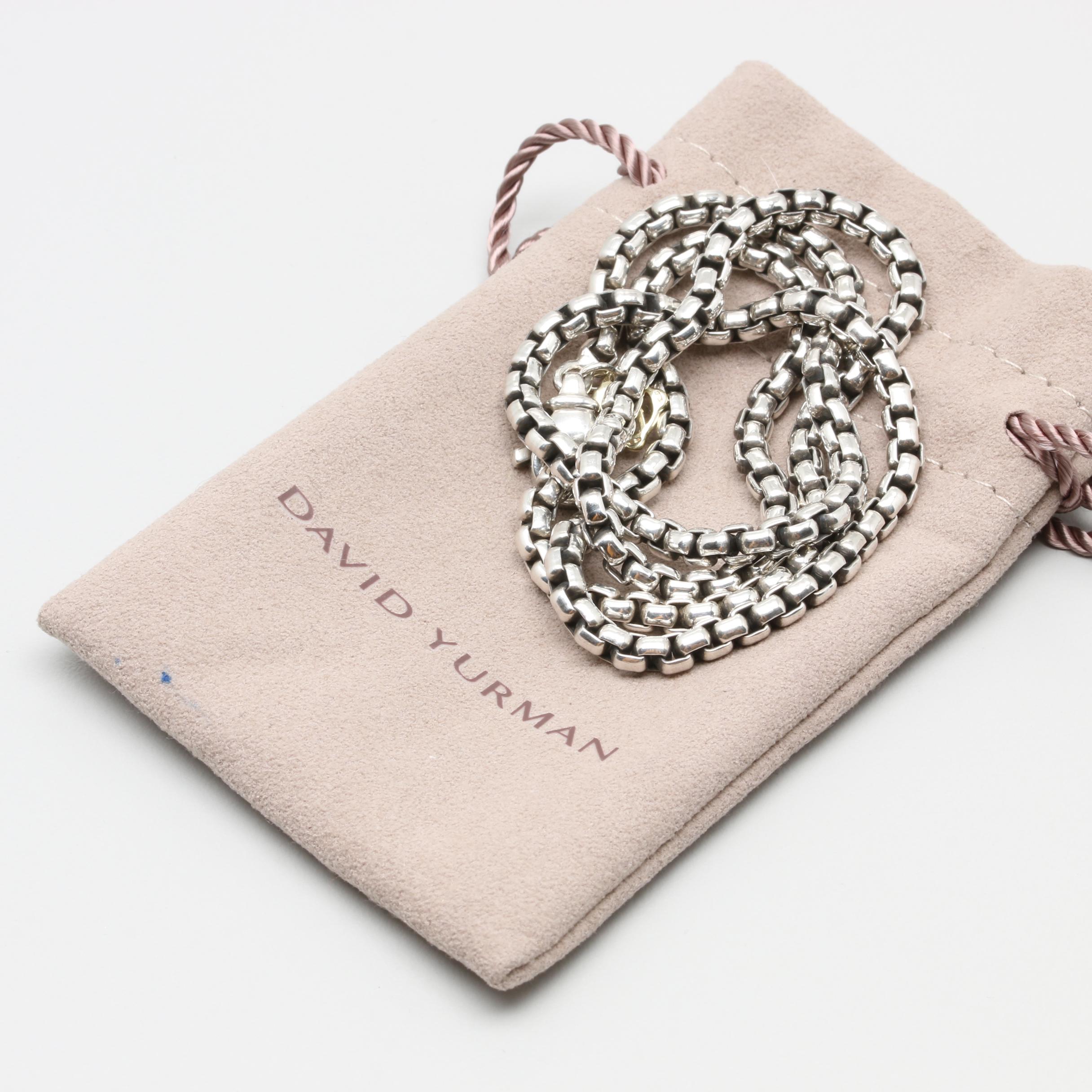 David Yurman Sterling Silver Box Chain Necklace with 14K Yellow Gold Accent
