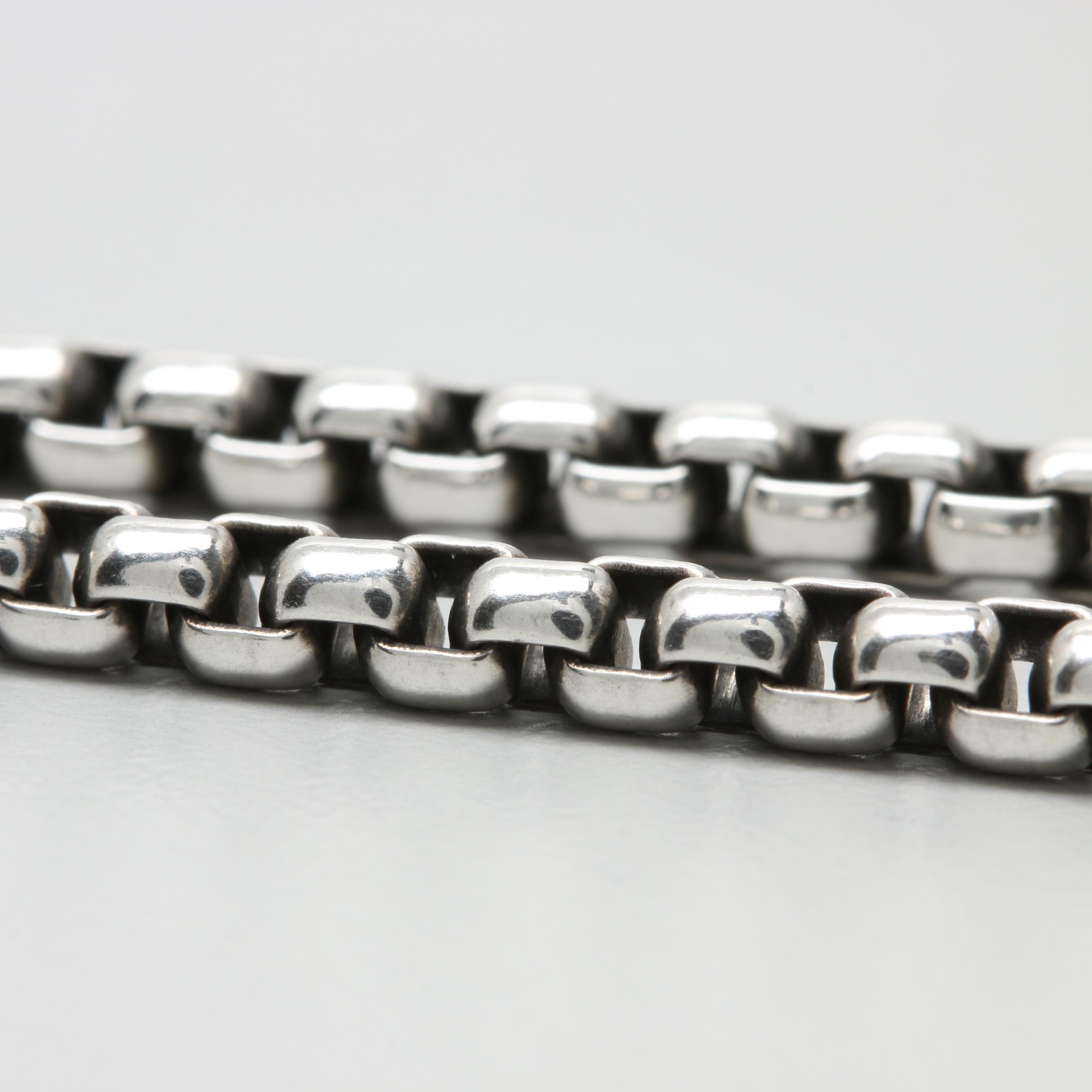David Yurman Sterling Silver Box Chain Necklace with 14K Yellow Gold Accent