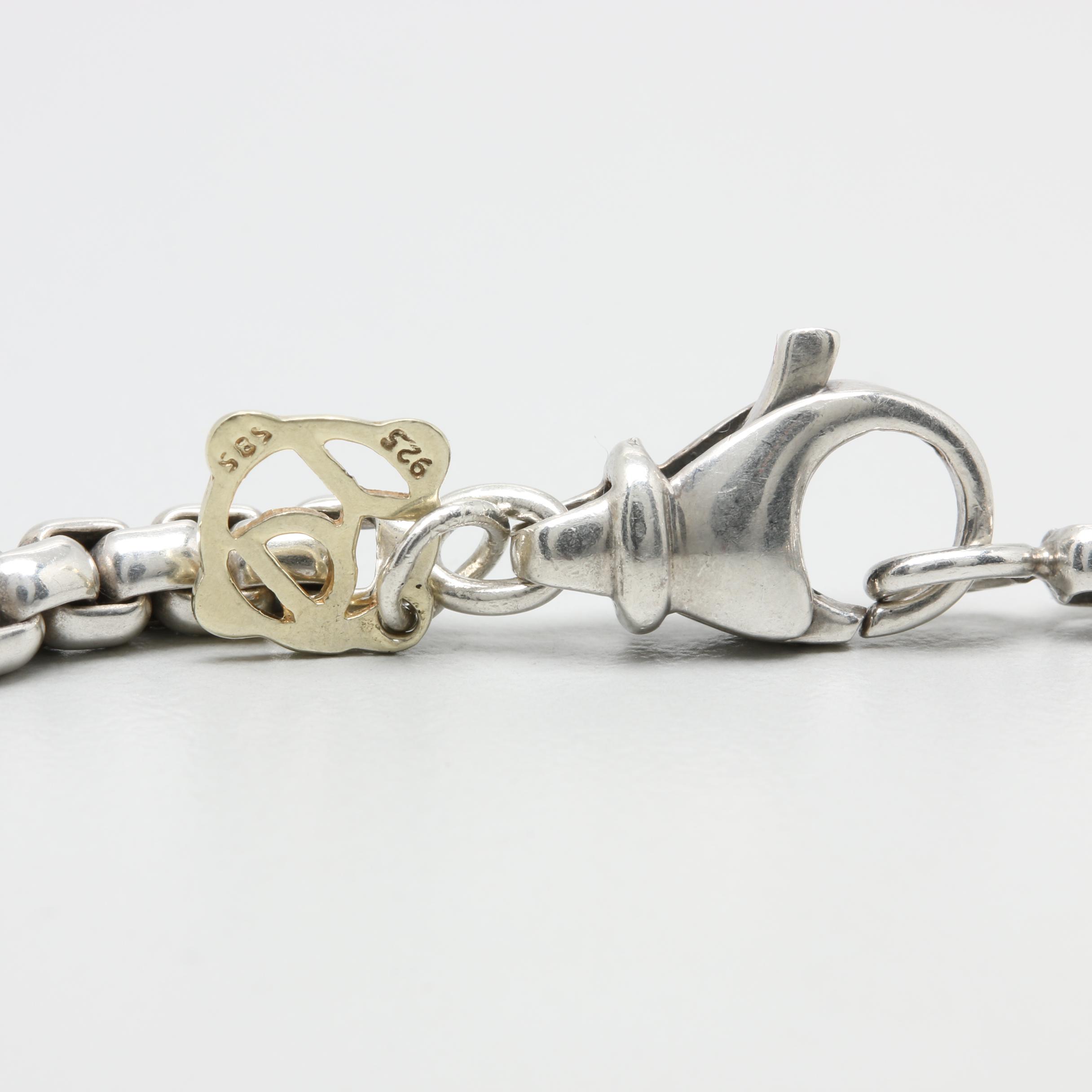 David Yurman Sterling Silver Box Chain Necklace with 14K Yellow Gold Accent
