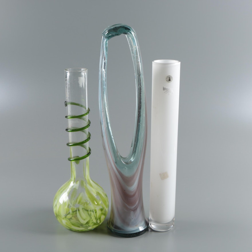 Blown Art Glass Vases and Basket