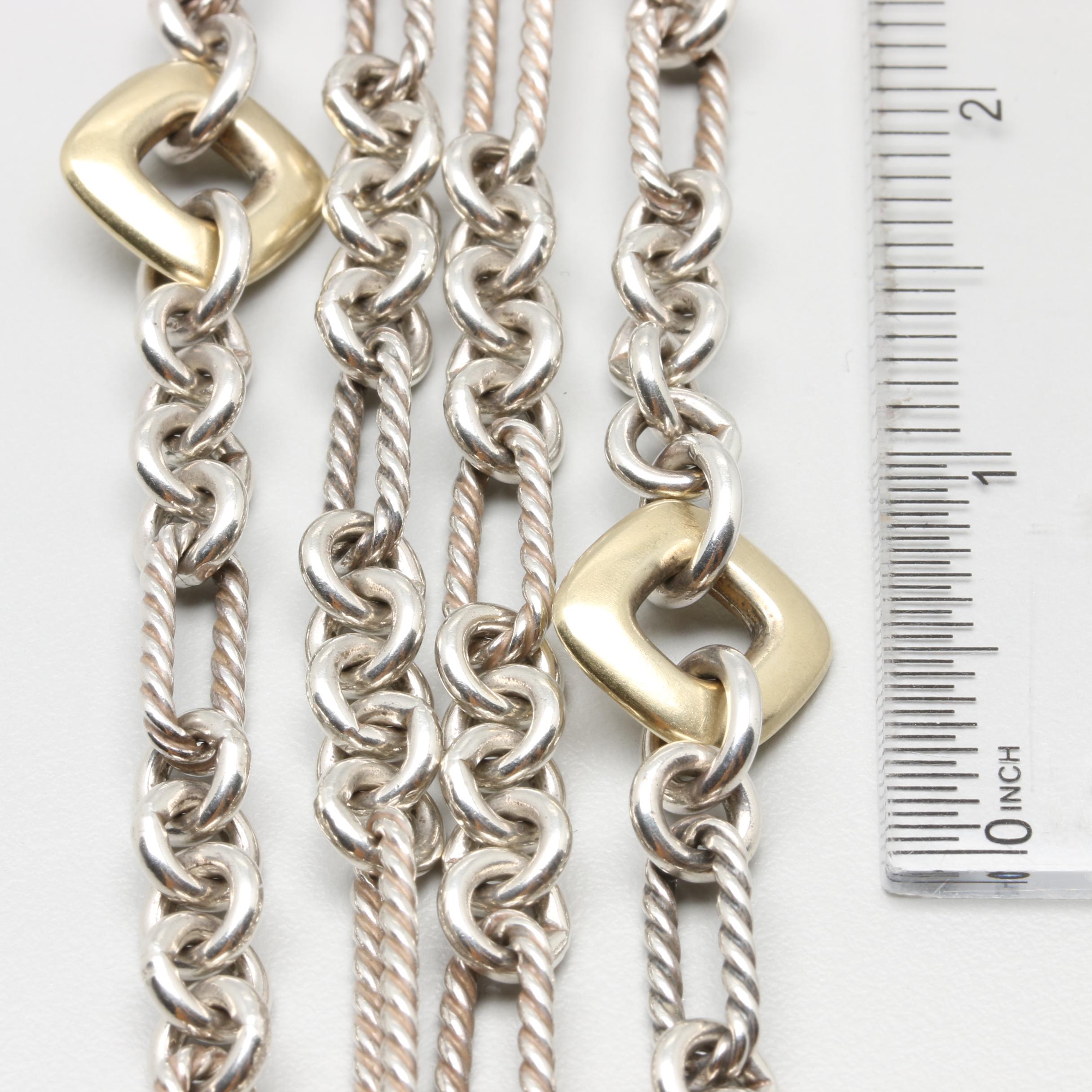 David Yurman Sterling Silver Multi-Strand Chain Bracelet with 18K Gold Accents