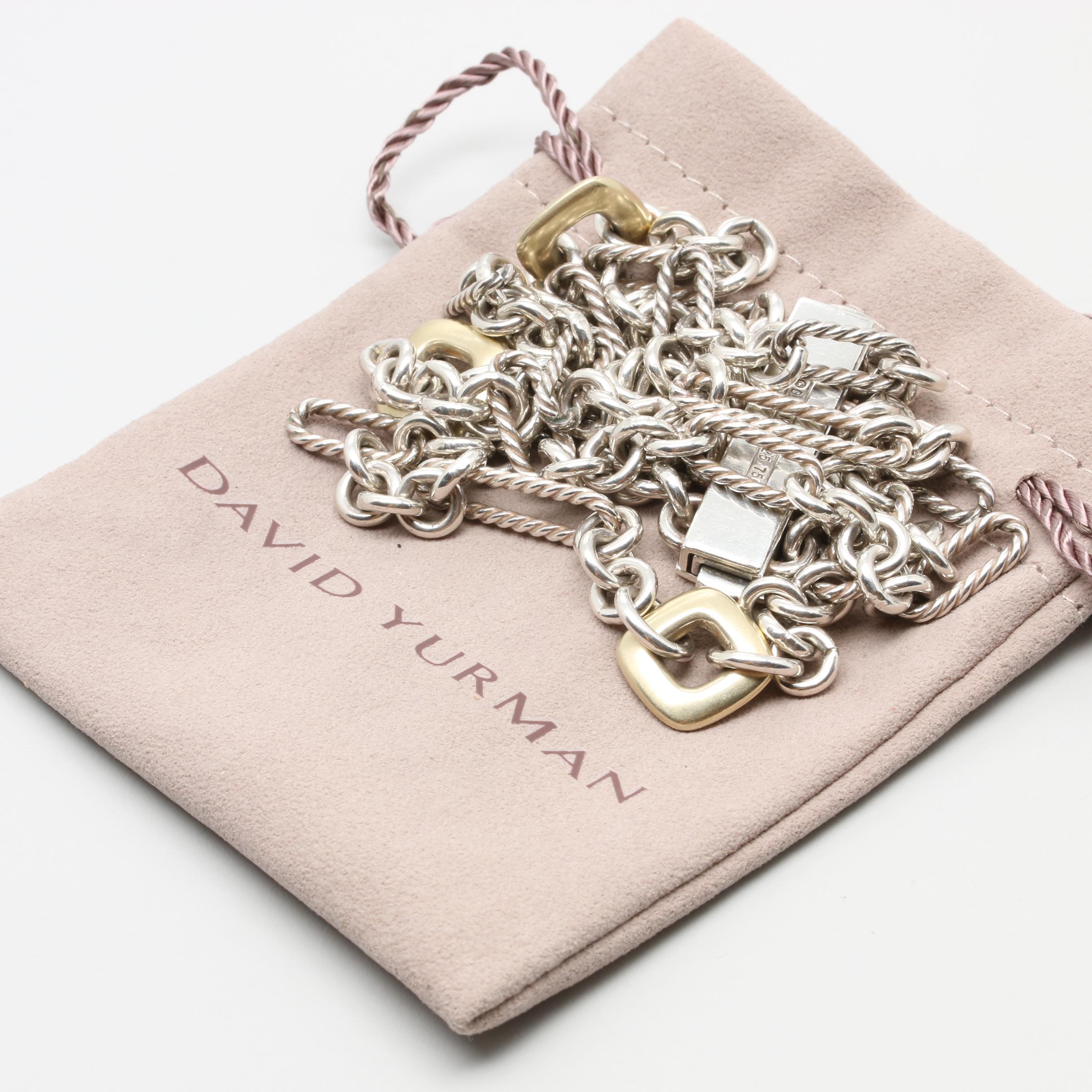 David Yurman Sterling Silver Multi-Strand Chain Bracelet with 18K Gold Accents