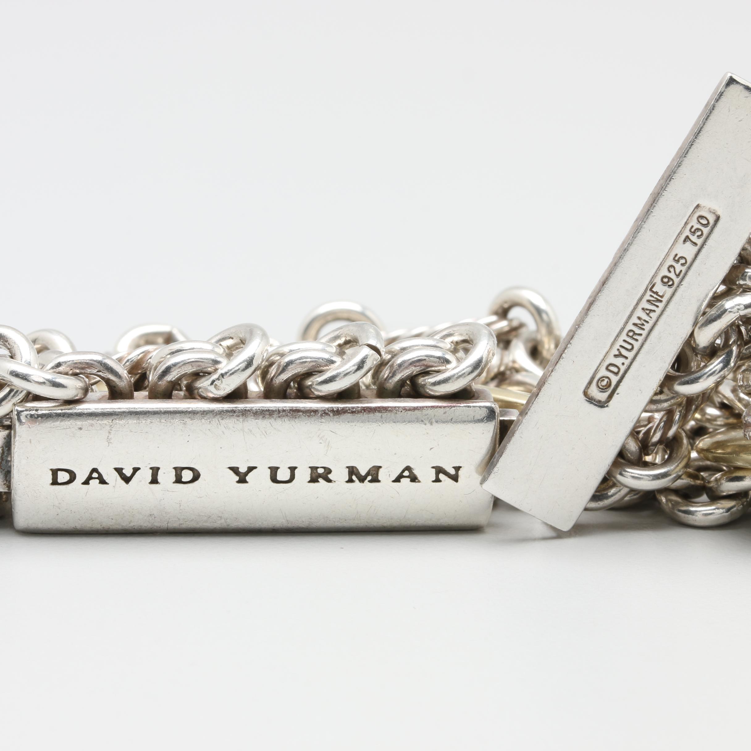 David Yurman Sterling Silver Multi-Strand Chain Bracelet with 18K Gold Accents