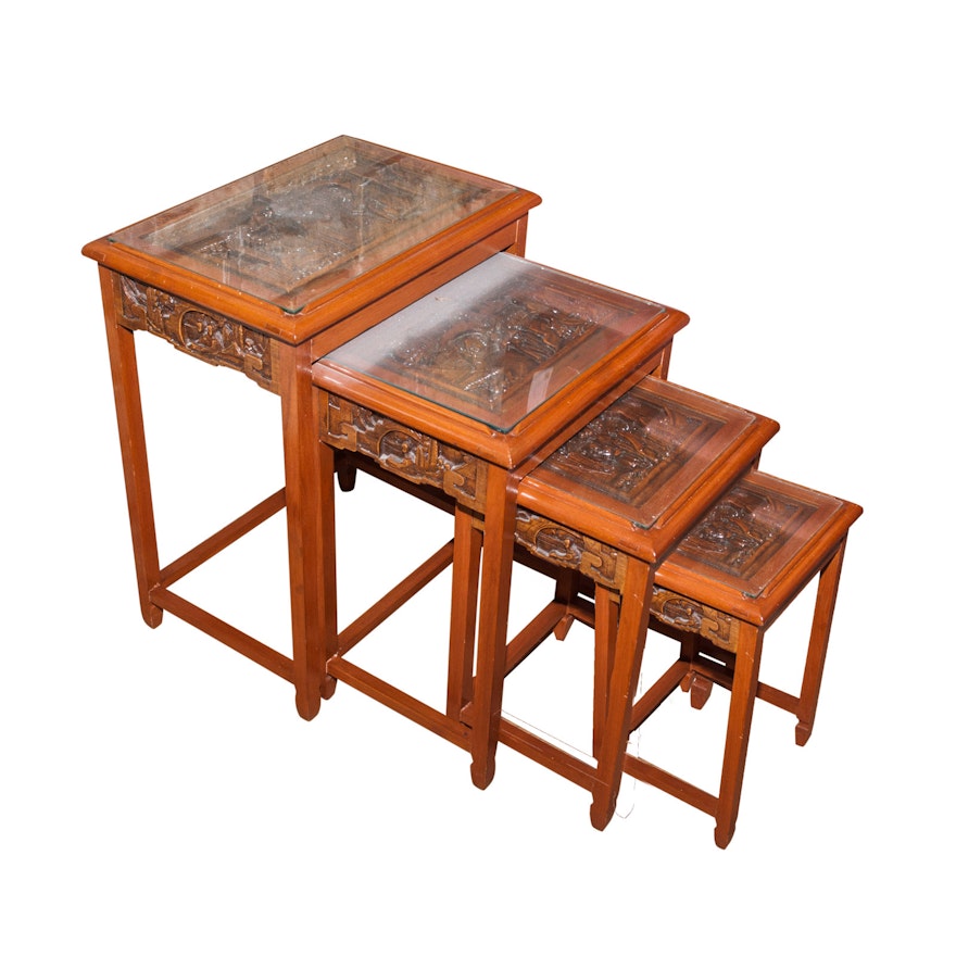 Chinese Carved Wood Nesting Tables