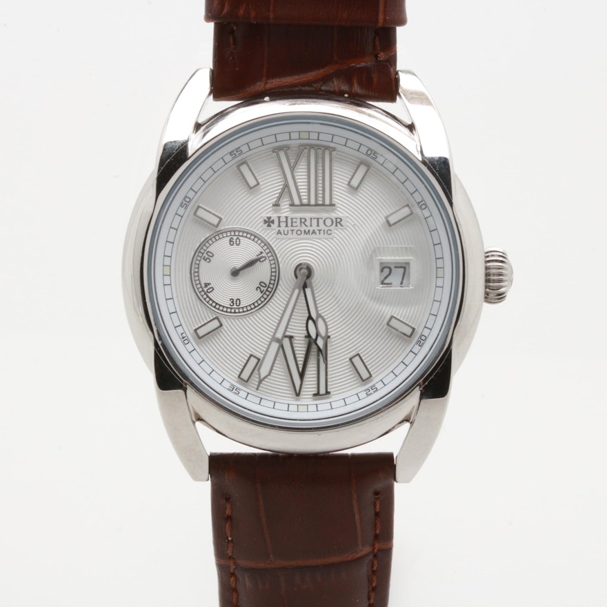 Heritor Stainless Steel Leather Band Wristwatch