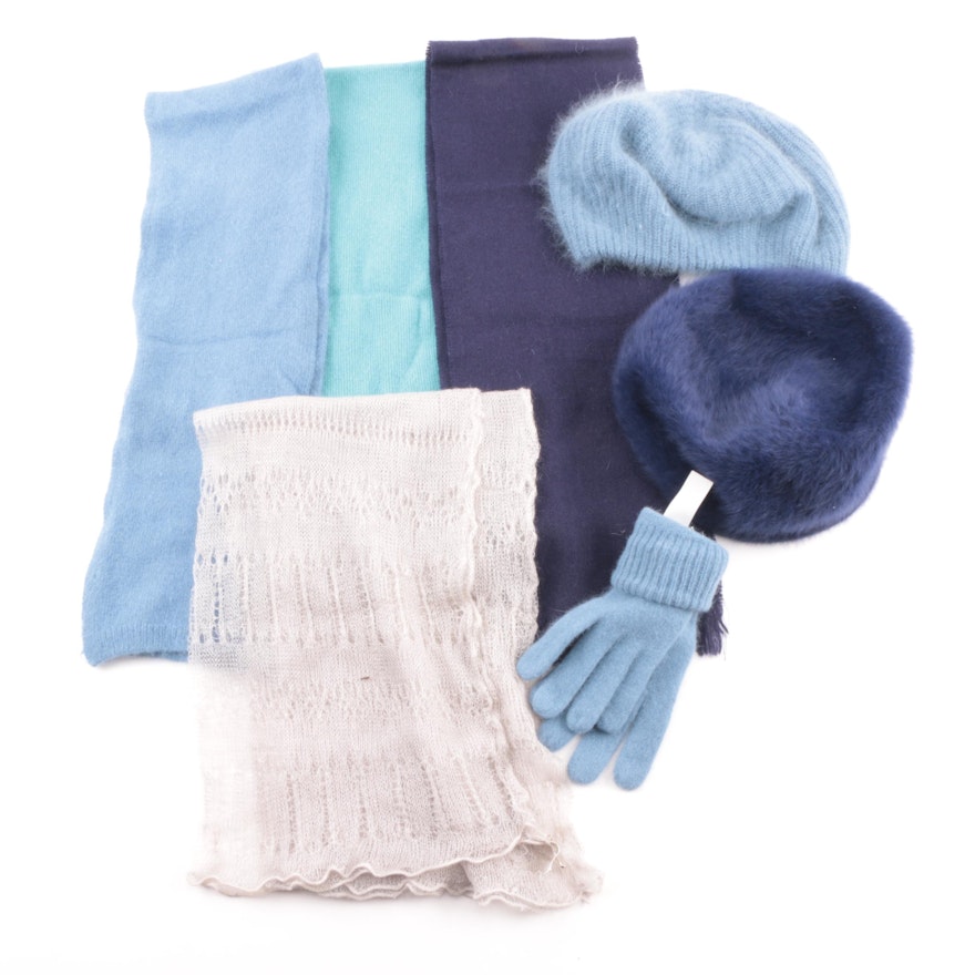 Blue Wool and Angora Blend Winter Accessories