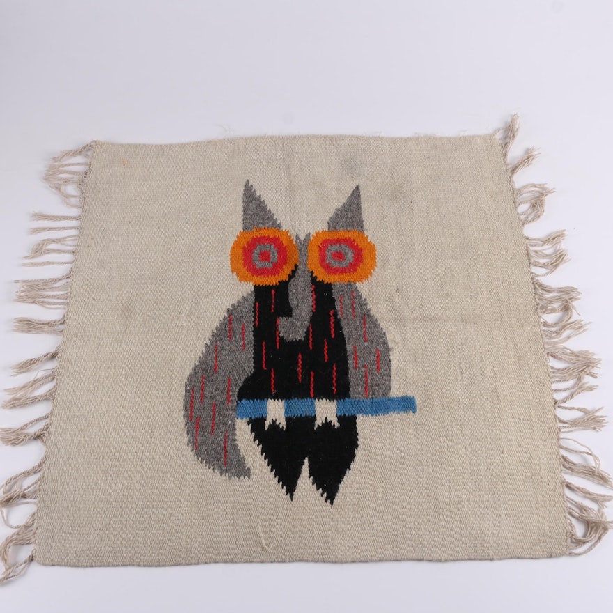 Woven Owl Themed Wool Textile