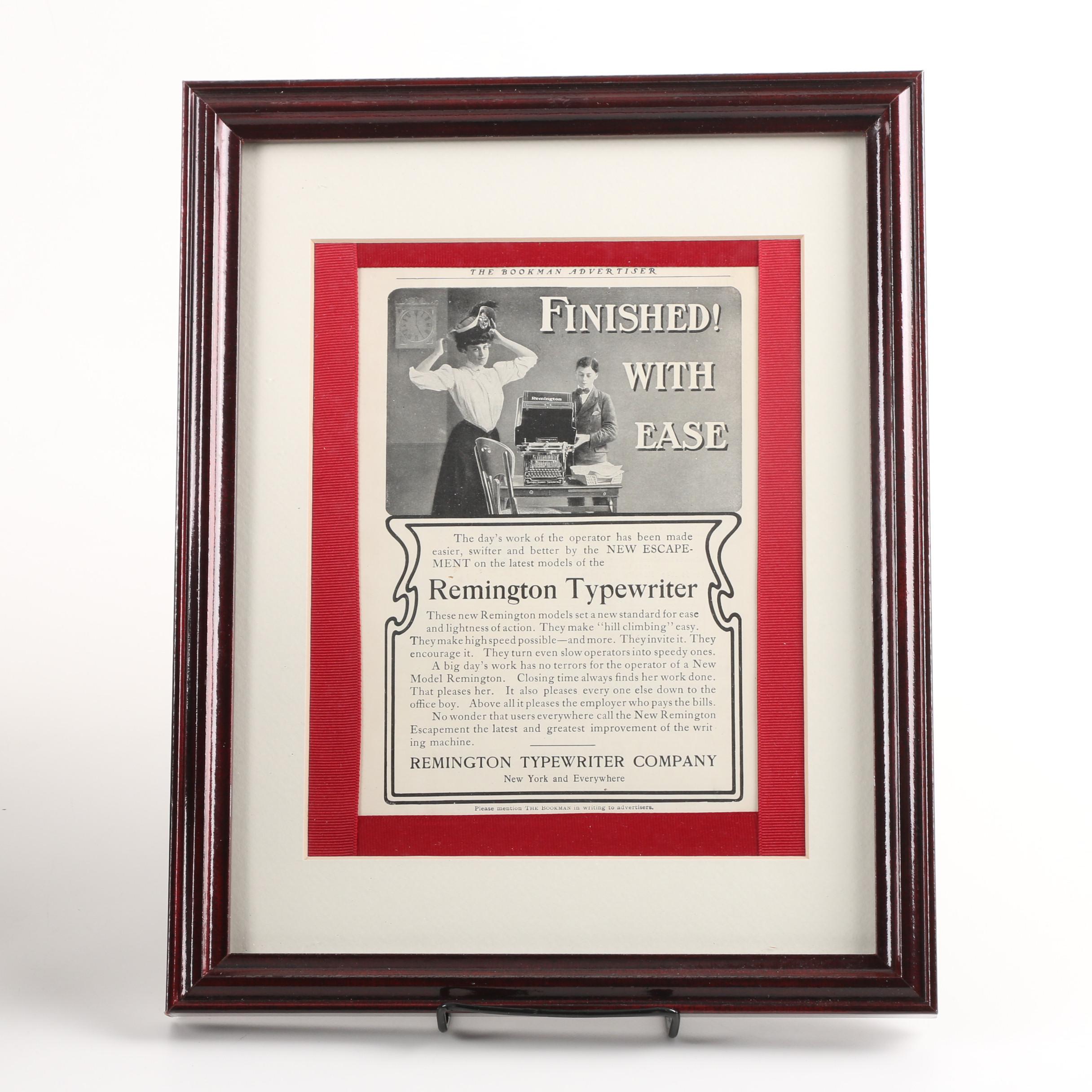 Vintage Remington Standard Typewriter, Button and Framed Advertisement