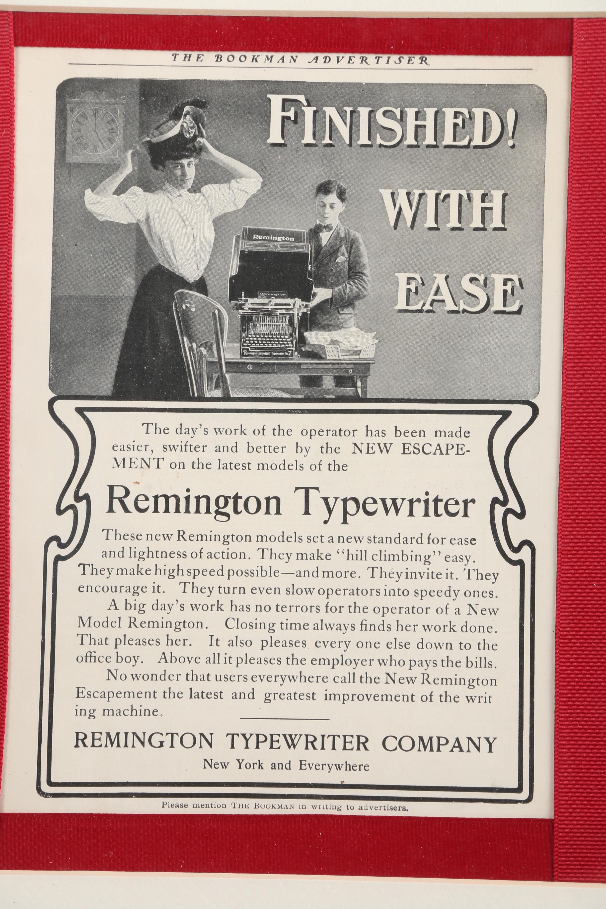 Vintage Remington Standard Typewriter, Button and Framed Advertisement