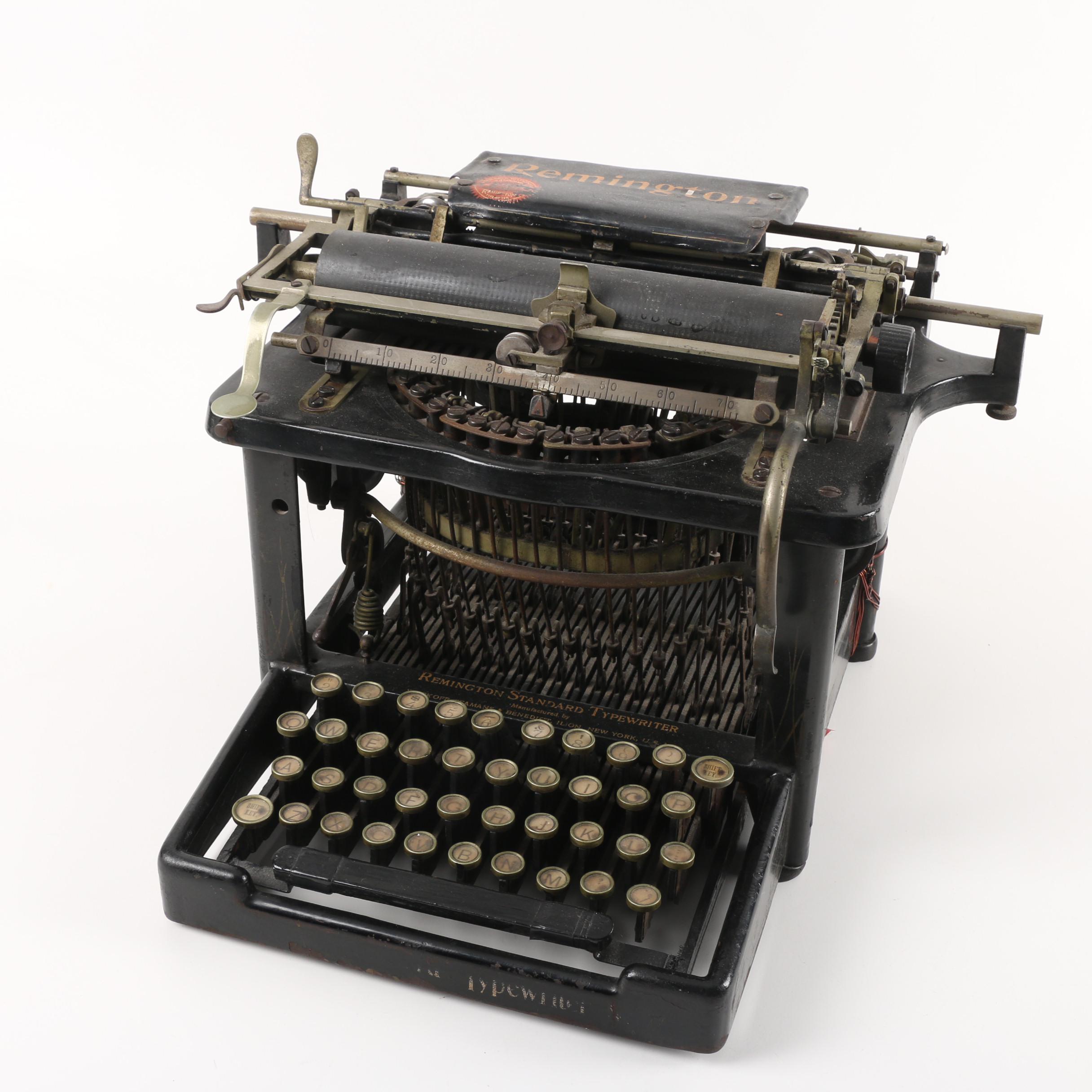 Vintage Remington Standard Typewriter, Button and Framed Advertisement