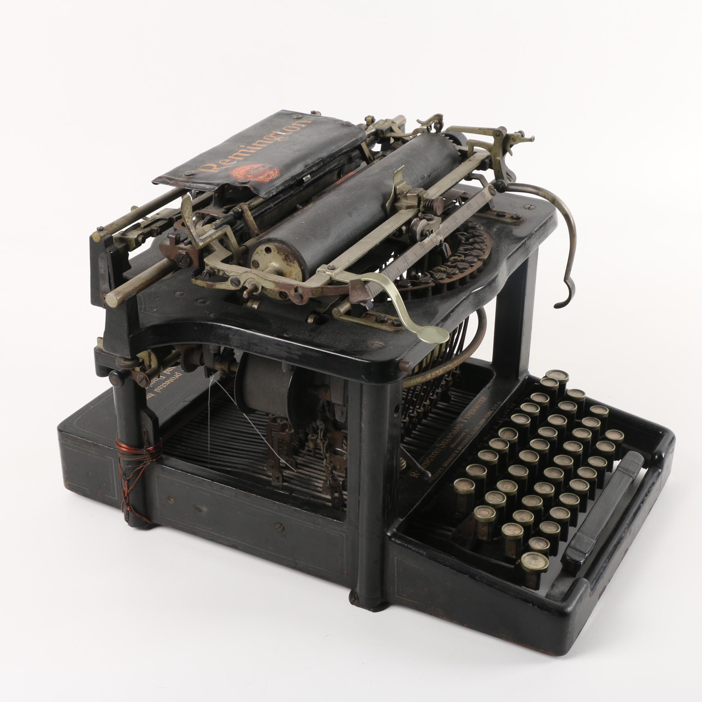 Vintage Remington Standard Typewriter, Button and Framed Advertisement