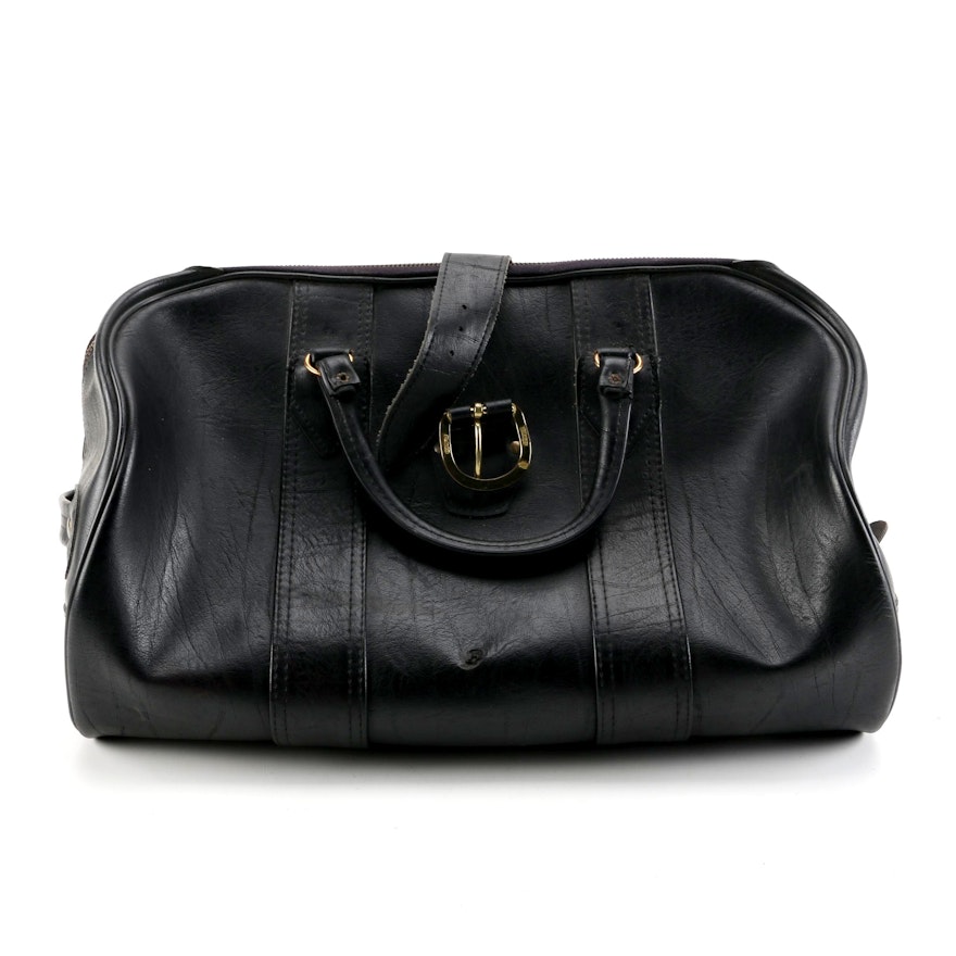 Vintage Black Vinyl Weekender Bag with Pegasus Lining