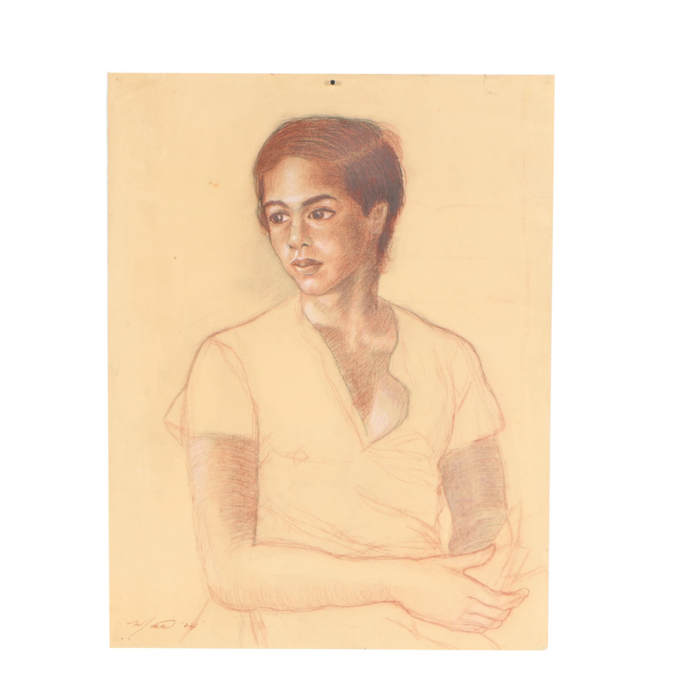 Ricardo Morin Charcoal and Pastel Drawing "Christian"