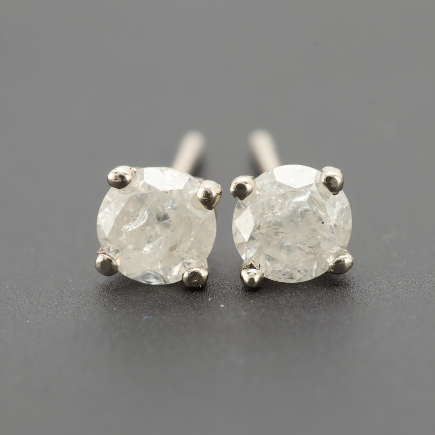 14K White Gold Diamond Stud Earrings