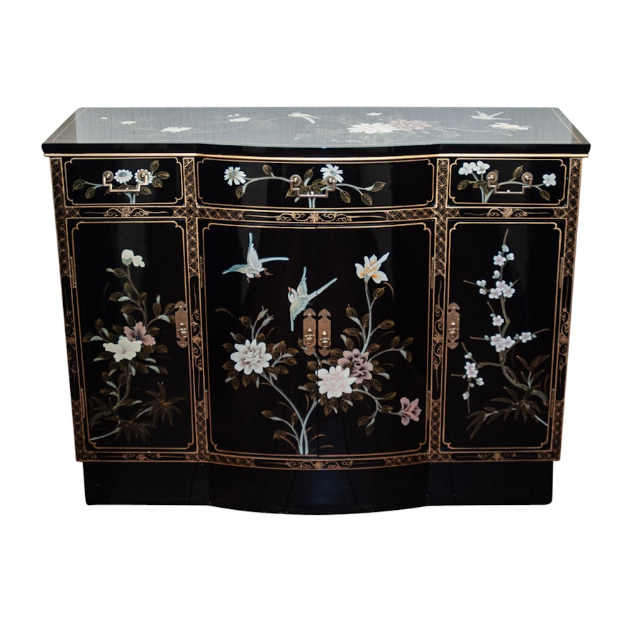 Chinoiserie Black Lacquer Console Cabinet