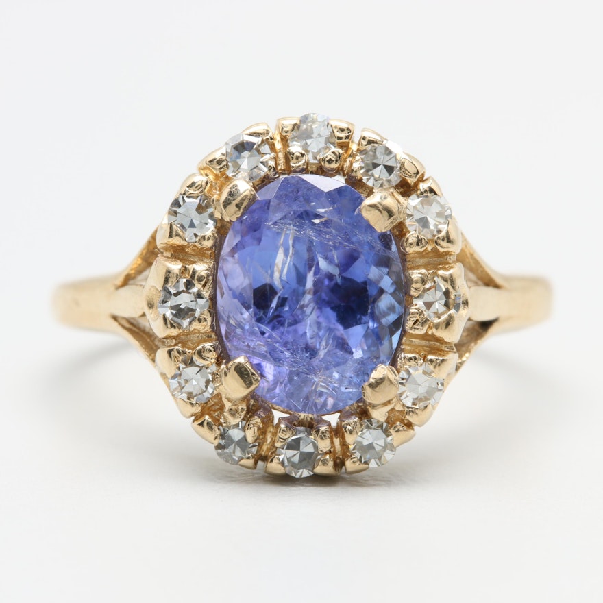 14K Yellow Gold Tanzanite and Diamond Ring