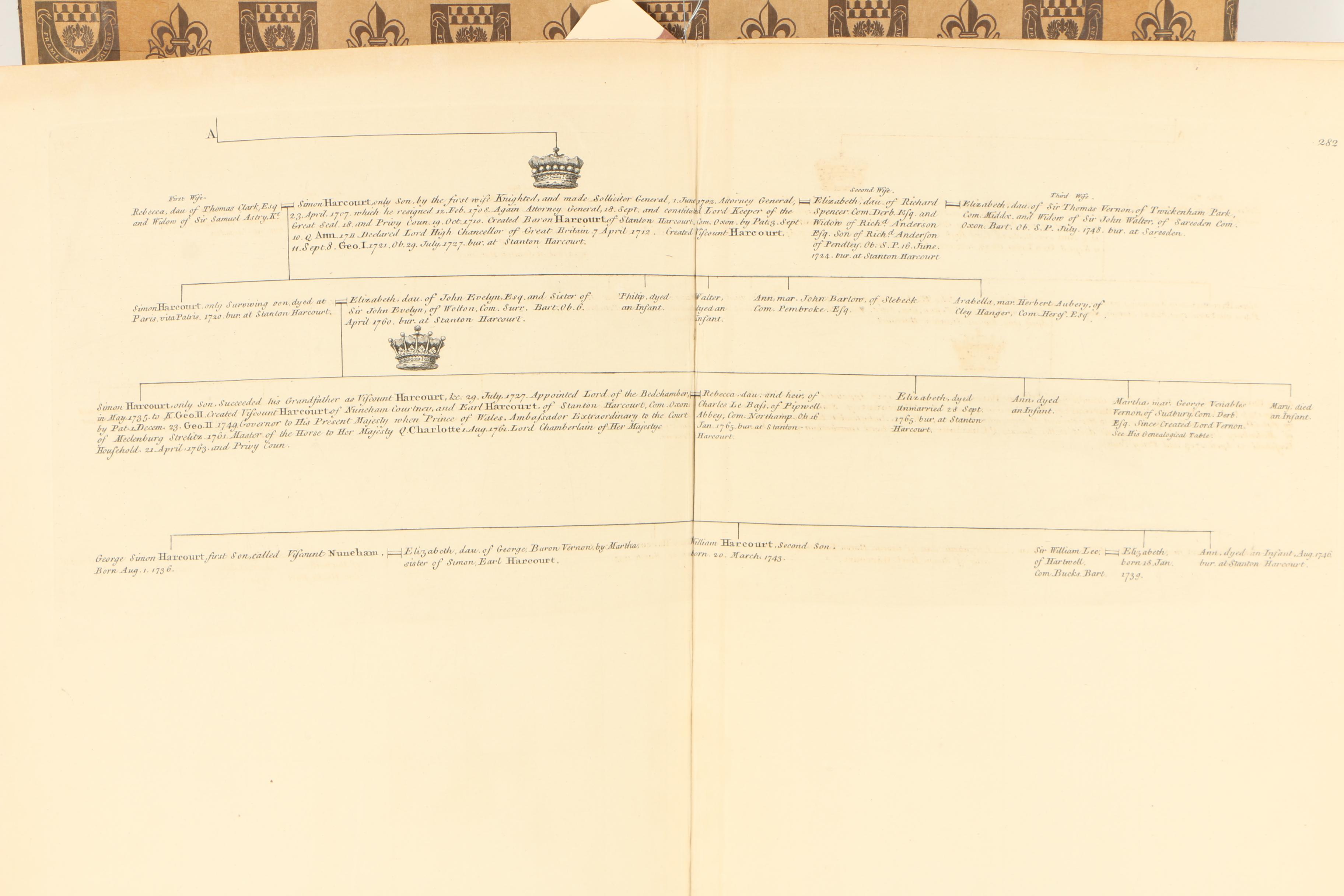 Harcourt Family Coat of Arms Hand Colored Engraving