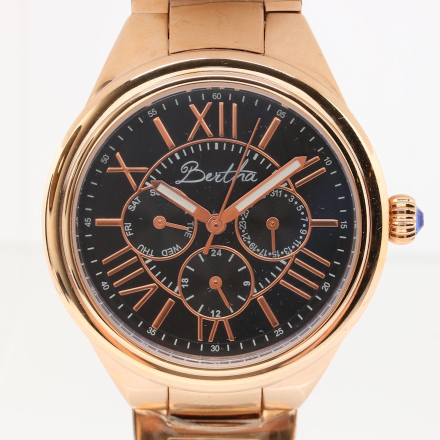 Bertha Rose Gold Tone Stainless Steel Wristwatch