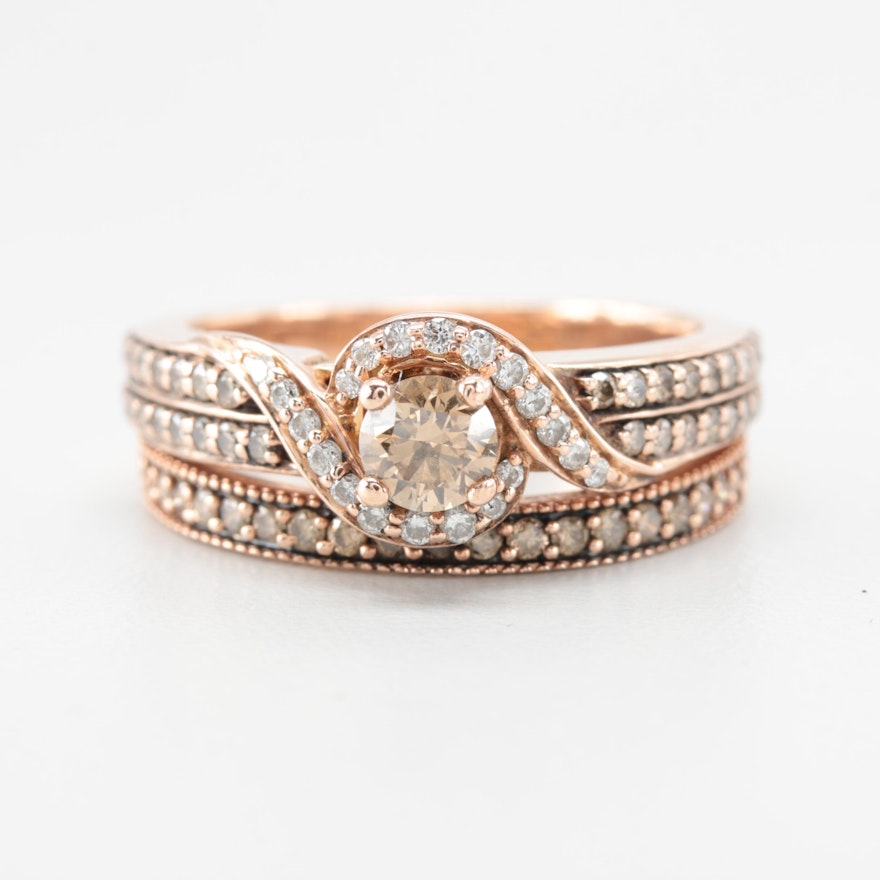 10K Rose Gold 0.96 CTW Diamond Soldered Ring Set