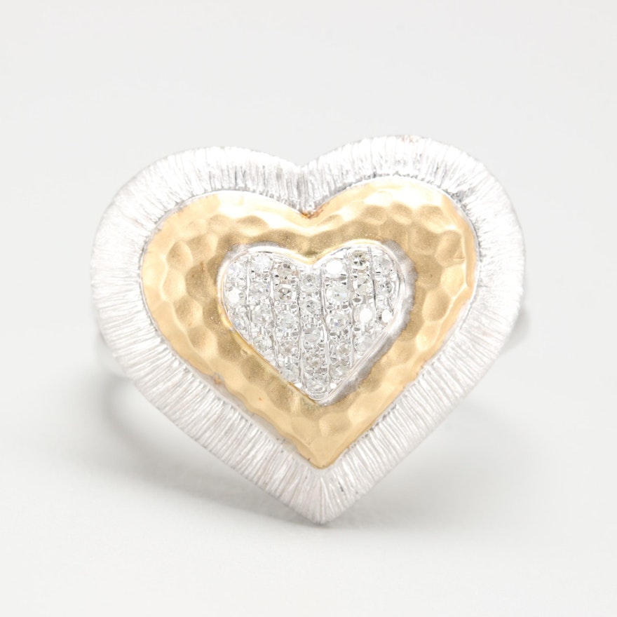 14K Yellow and White Gold Diamond Heart Ring