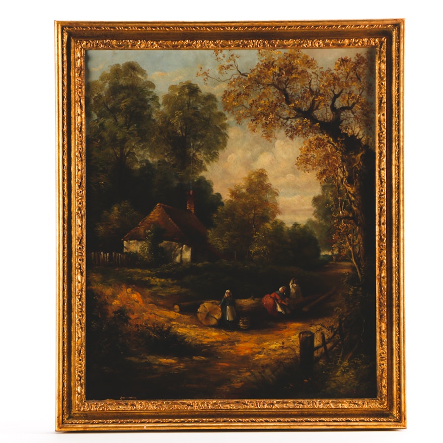 C. H. Revill Late 19th-Century Oil on Canvas Landscape with Figures