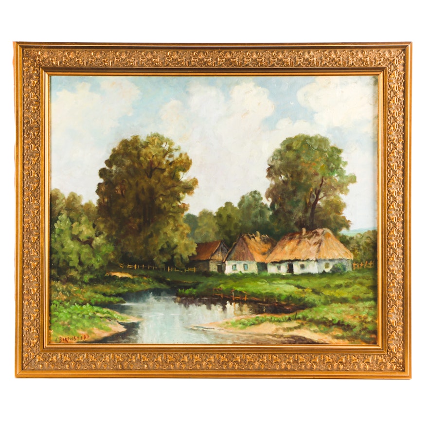 A. Borowski Original 1983 Oil on Canvas Landscape Painting