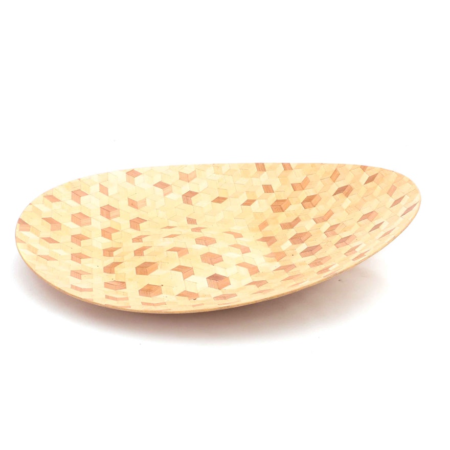 Laminated Center Bowl with Marquetry Inlaid Cube Pattern