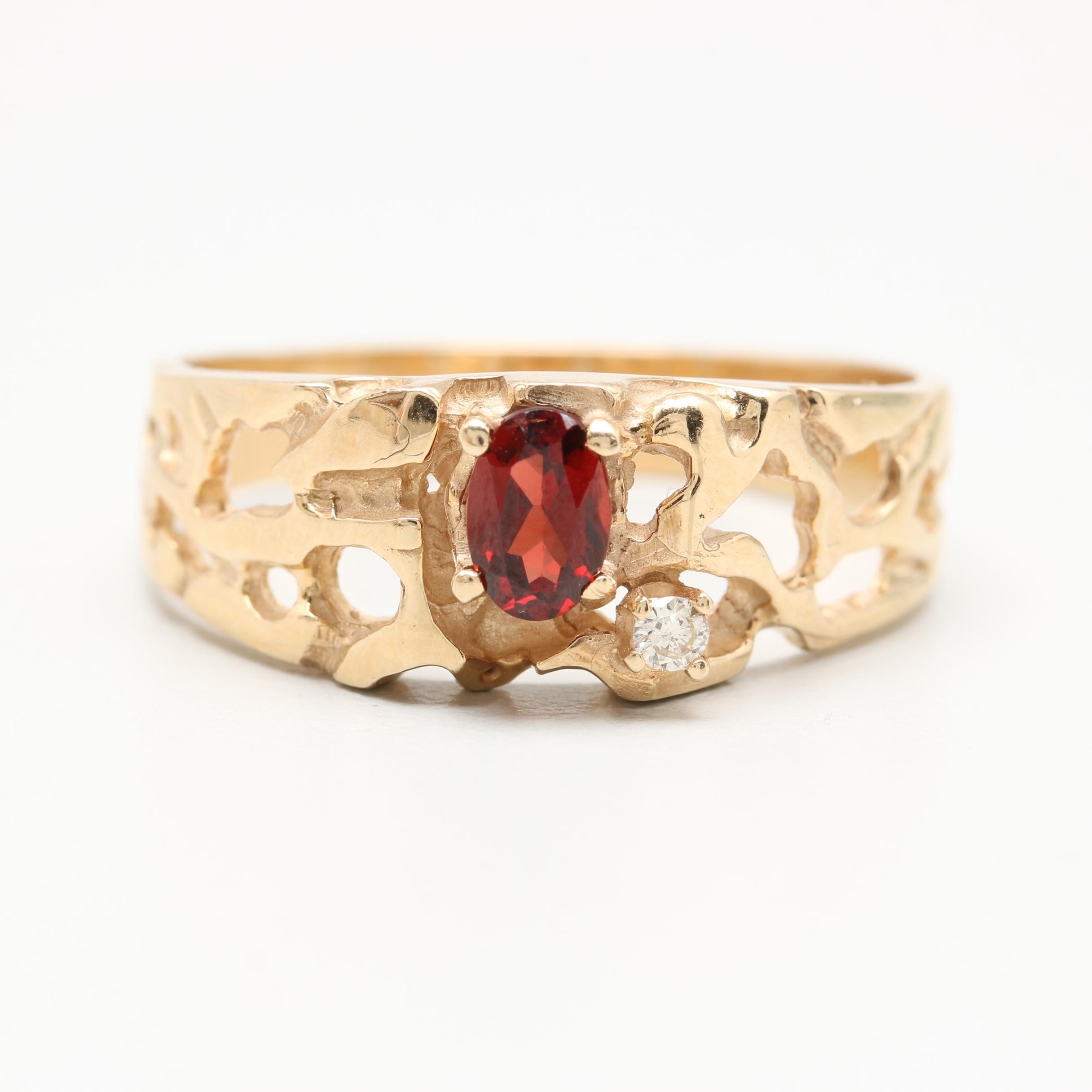 14K Yellow Gold Garnet and Diamond Ring