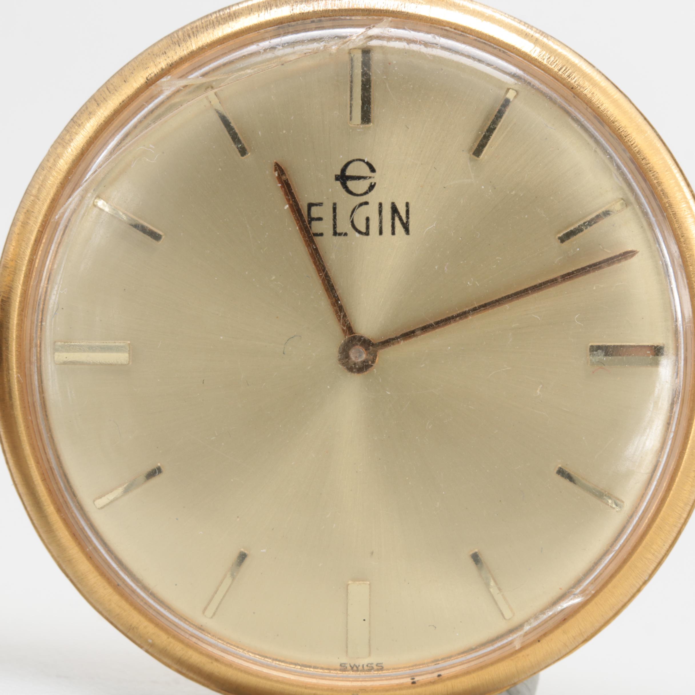 Gold Tone Elgin Pocket Watch with Circa 1899 Waltham Pocket Watch Movement