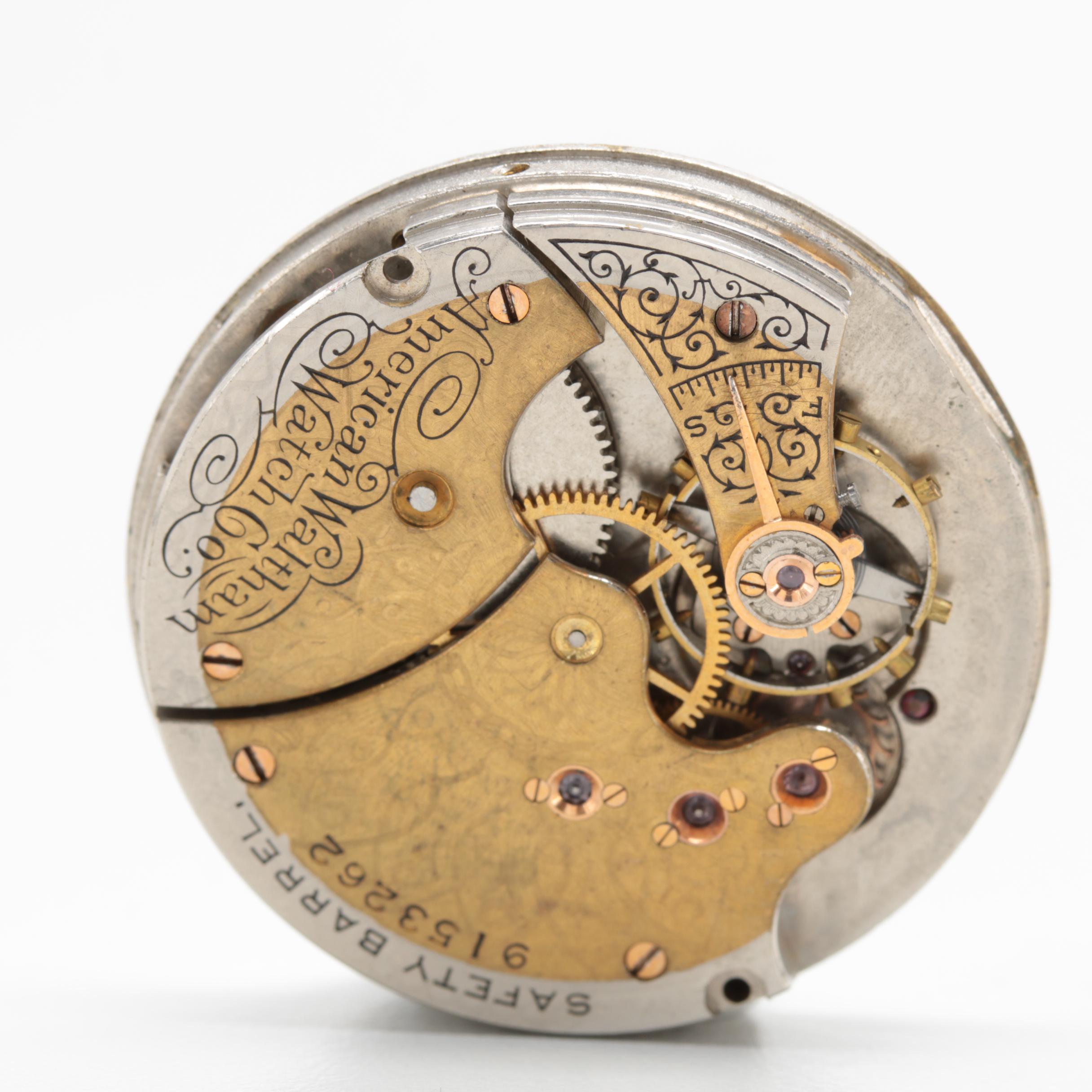 Gold Tone Elgin Pocket Watch with Circa 1899 Waltham Pocket Watch Movement