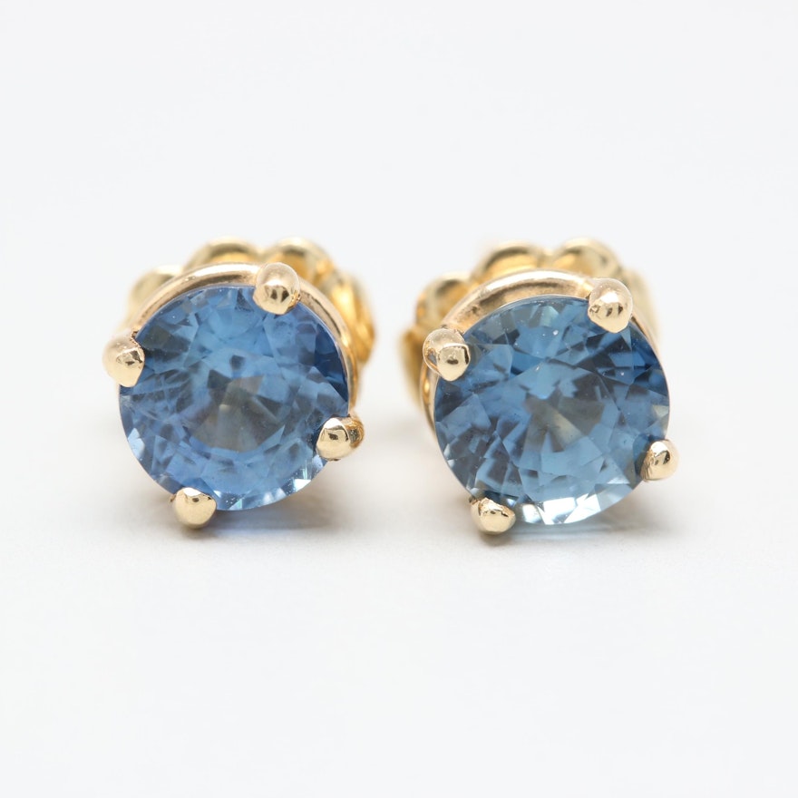 14K Yellow Gold Sapphire Stud Earrings