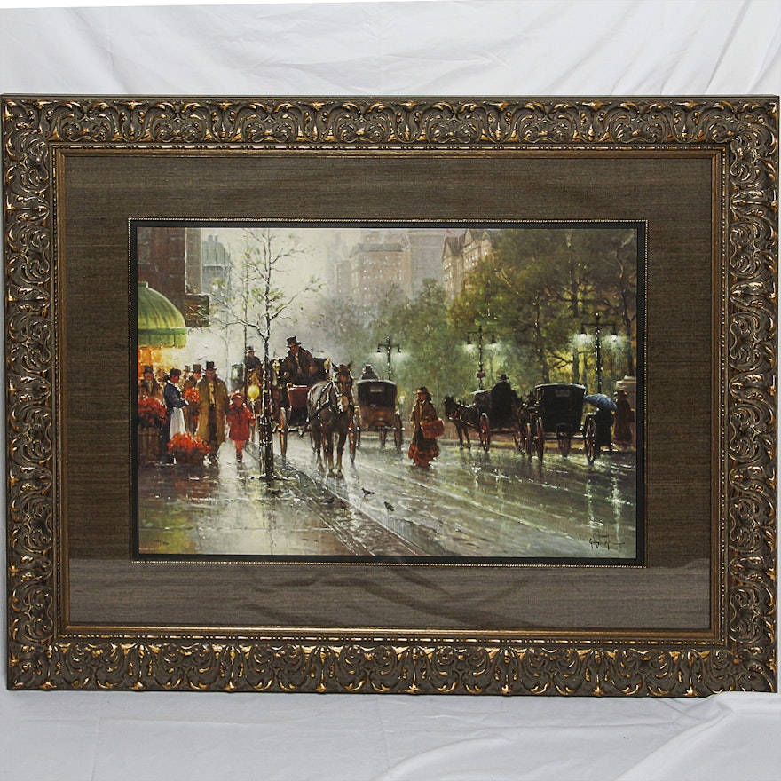 G. Harvey Offset Lithograph "Cabbies on 5th Avenue"