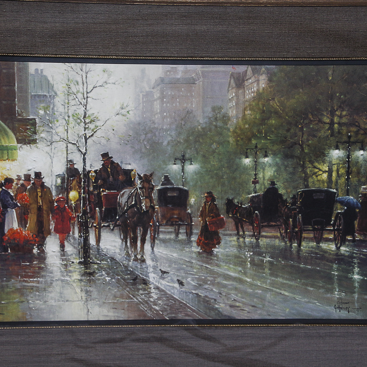 G. Harvey Offset Lithograph "Cabbies on 5th Avenue"