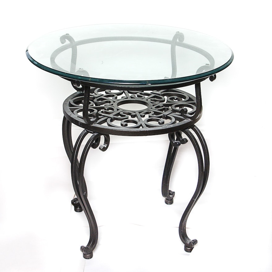 Round Glass Top Side Table with Metal Base