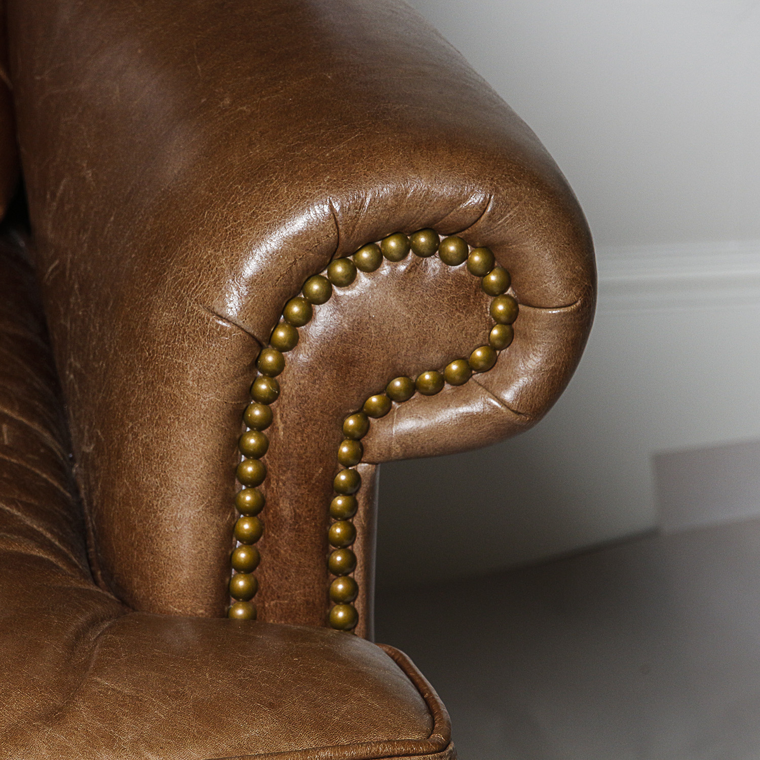 Vintage Chippendale Style Brown Leather Armchair with Ottoman by Hickory Chair