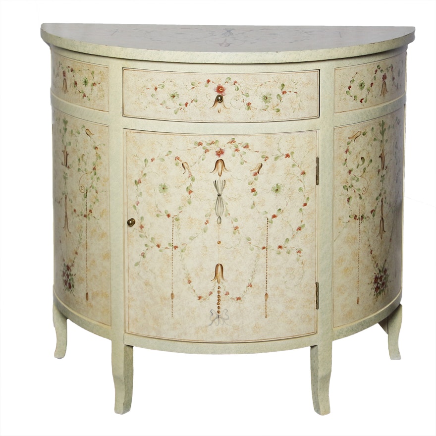 White Florentine Style Demilune Cabinet