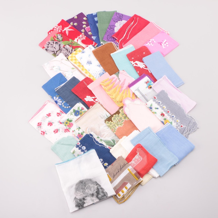 Vintage Handkerchiefs Featuring Brightly Colored and Patterns