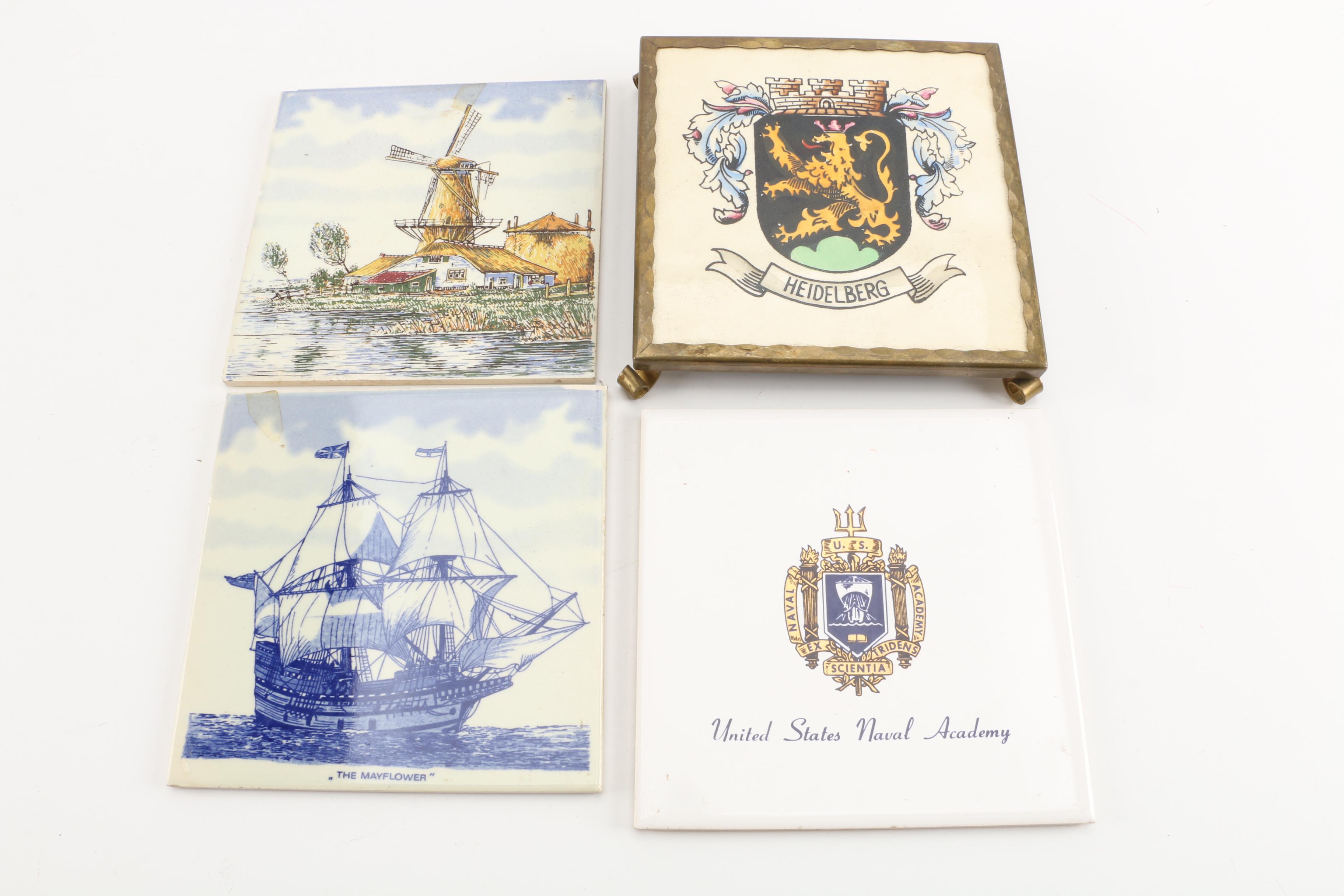 Souvenir Ceramic Tile Trivets including Delft Blue