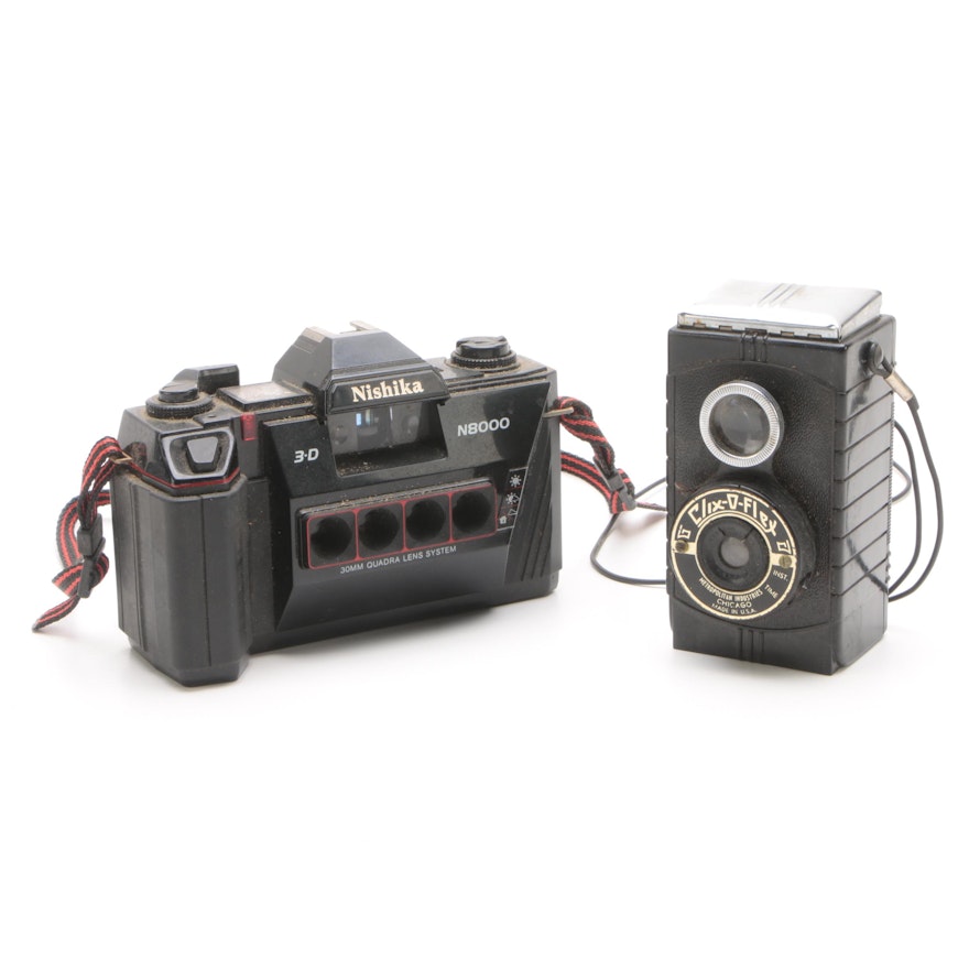 Mid 1940s Clix-O-Flex Reflex Camera with Nishika N8000 3-D Lenticular Camera